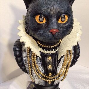 Large fancy Gothic bust black cat lit up eyes 14" Renaissance Halloween